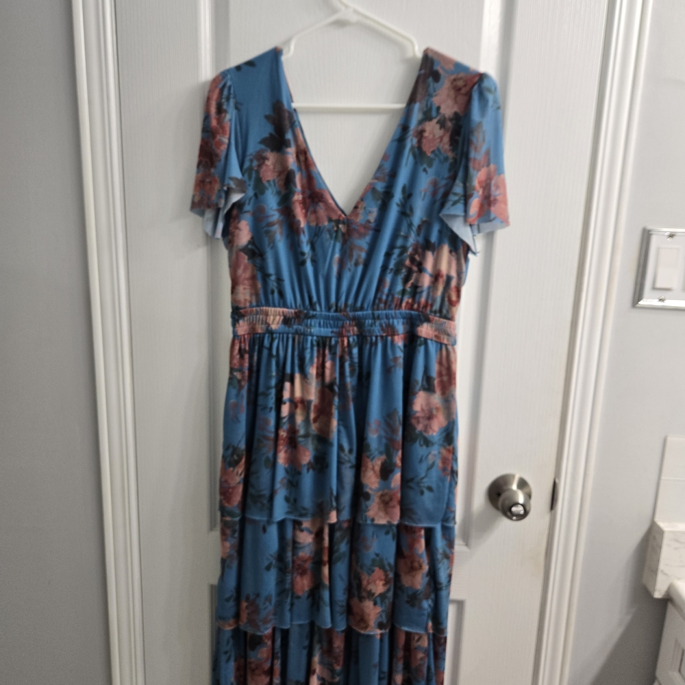 Maurices Blue and Pink Mid Length Mesh Dress Size L